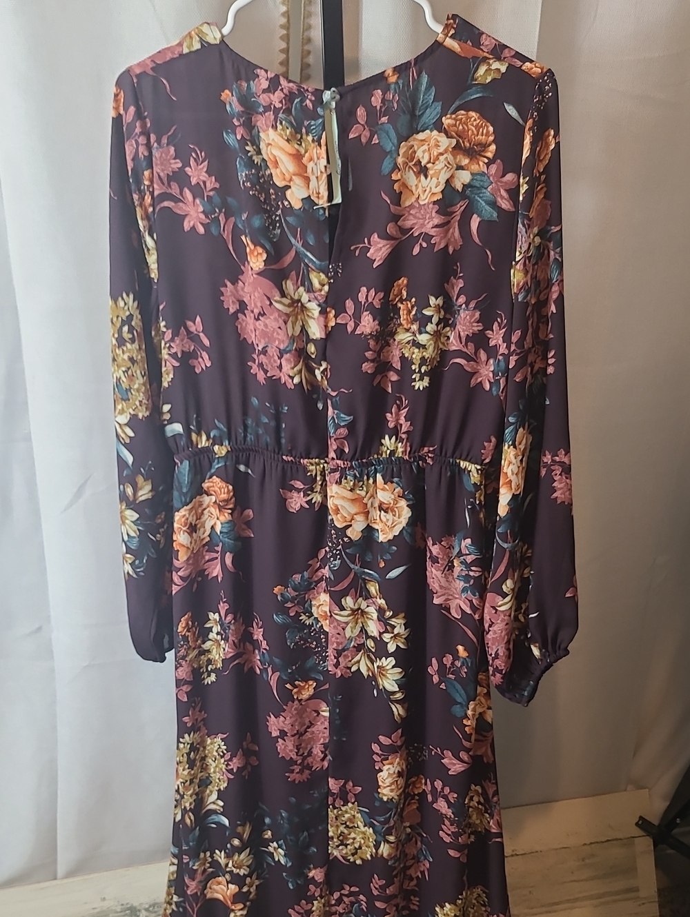 NWT SHE + SKY Womens Plum Floral Maxi Dress Long Sleeve Size Large - Picture 5 of 6